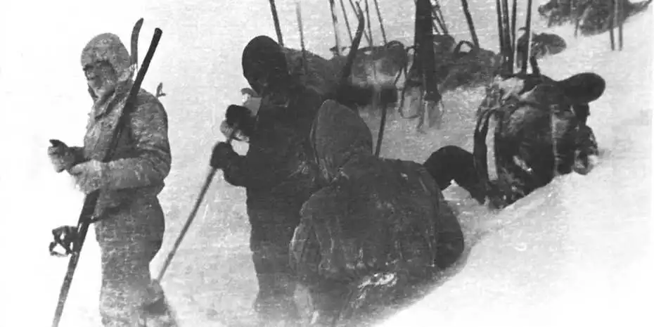 The group preparing their tent before that fateful night in 1959