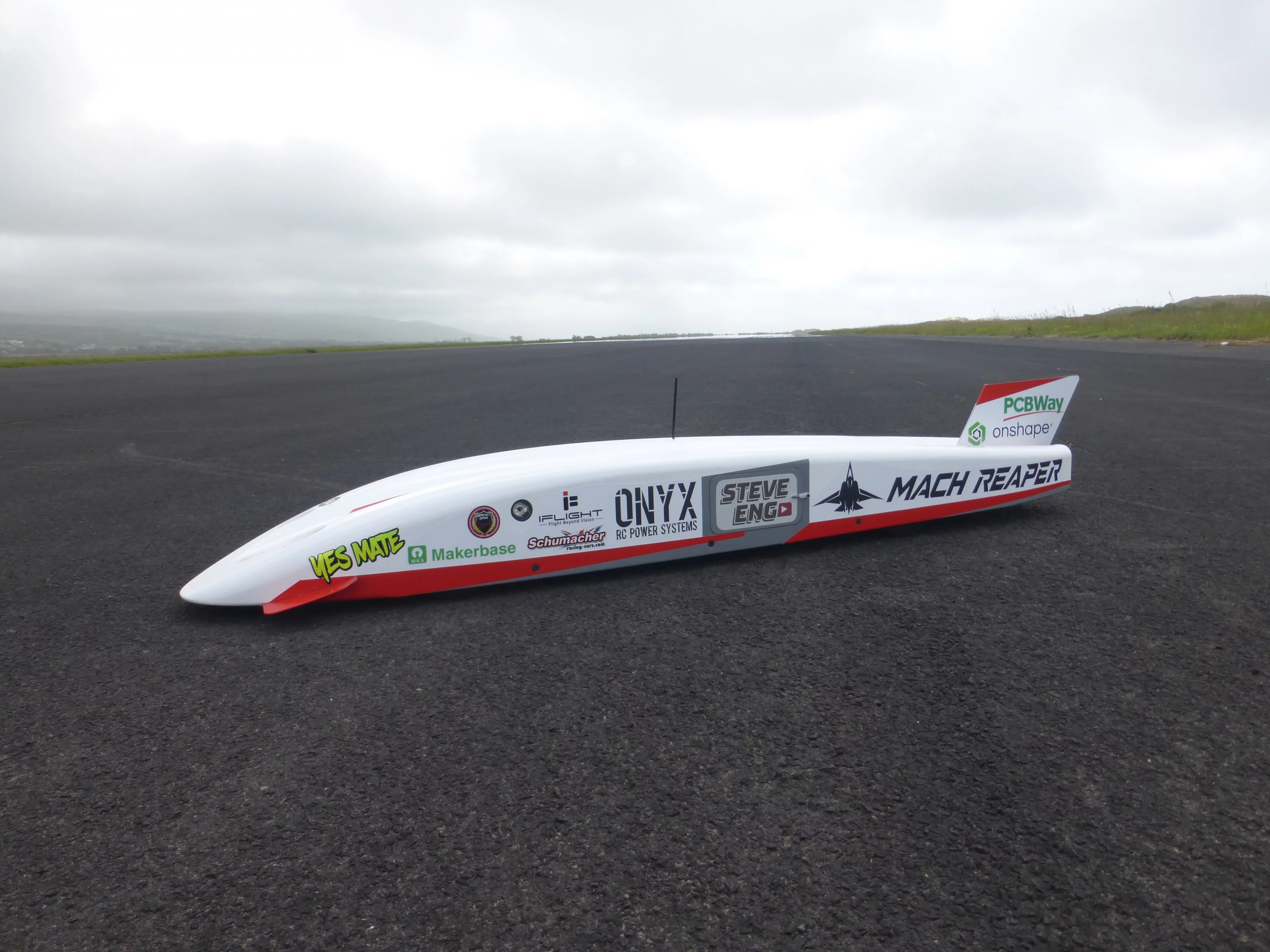 The Mach Reaper broke through several speed barriers at Llanbedr Airfield, North Wales, becoming the first RC car over 240 mph, and then the first over 250 mph before finally hitting the highest recorded GPS speed of 256.47 mph