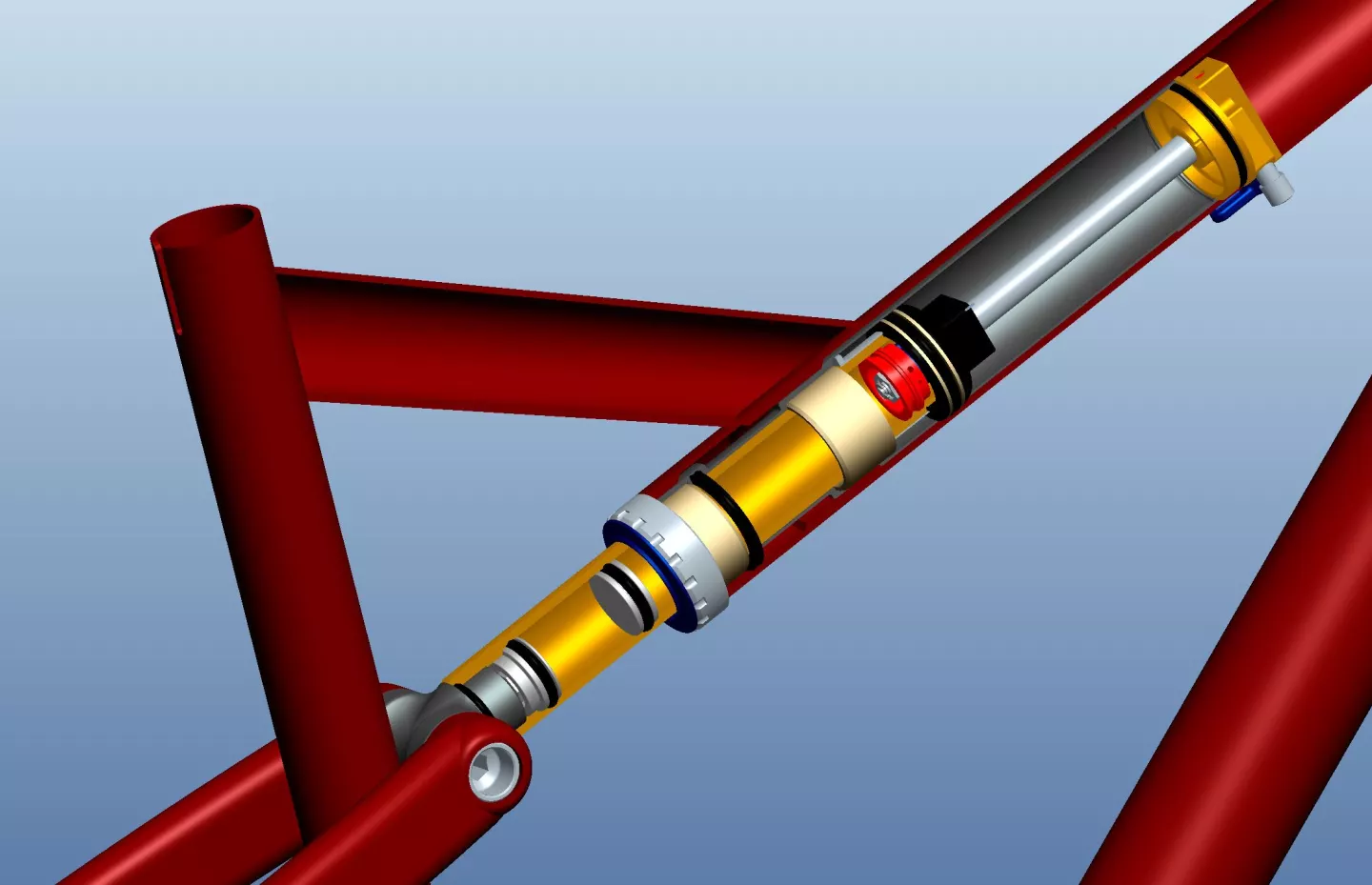 A cut-away view of the Analog rear shock