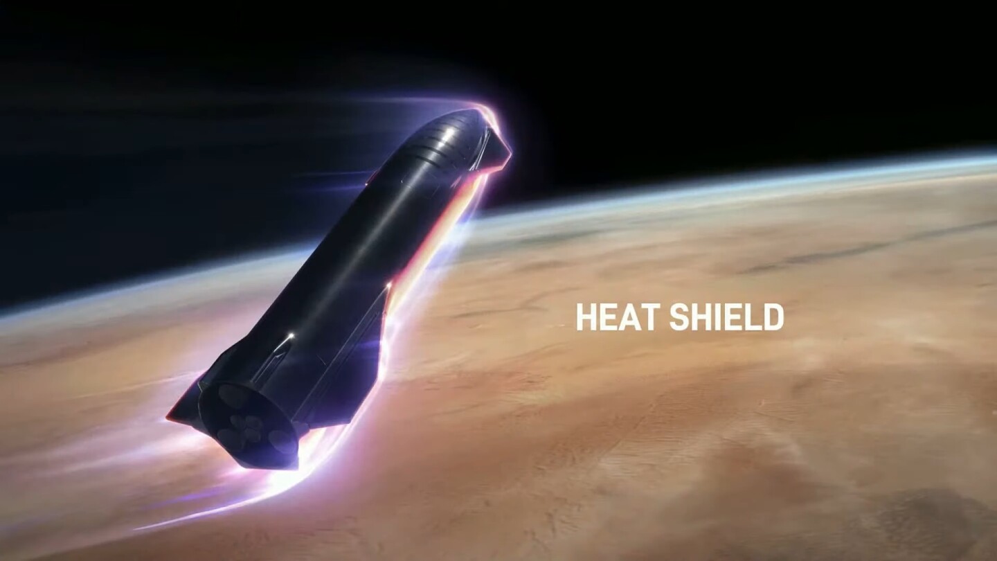 Artist's impression of a Starship spacecraft re entering Earth's atmosphere
