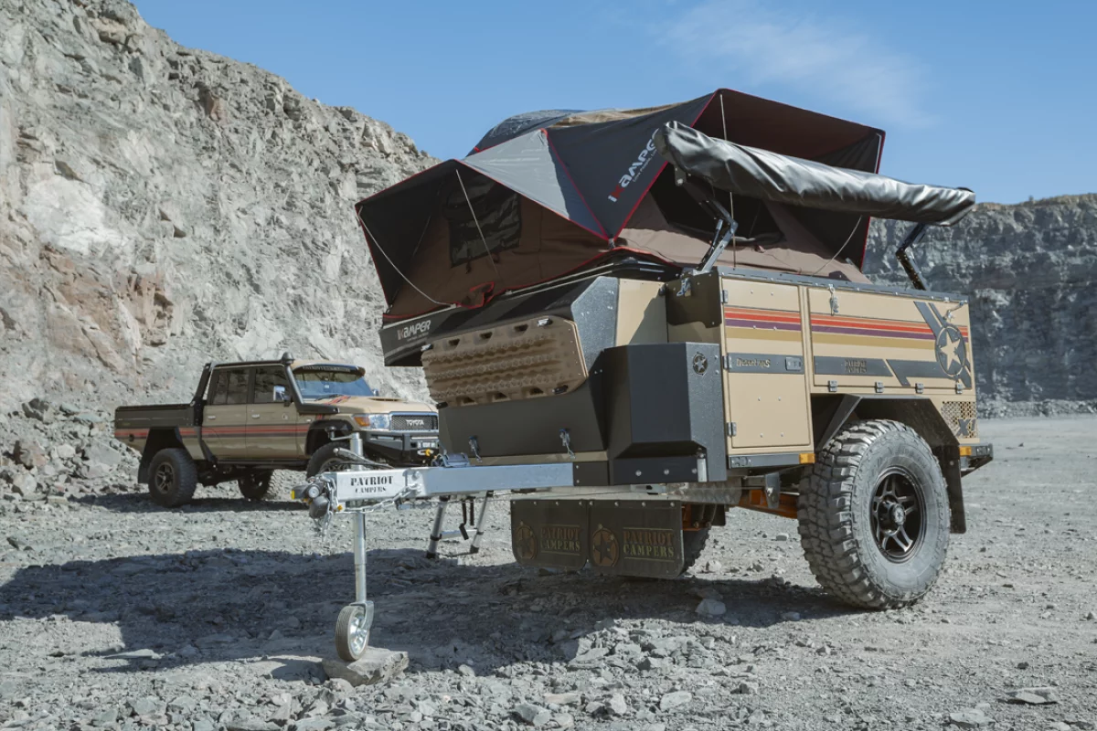 The iKamper X-Cover has a sandwich-style design that can hold gear during the ride, open easily and sleep a family of four in a soft-sided tent