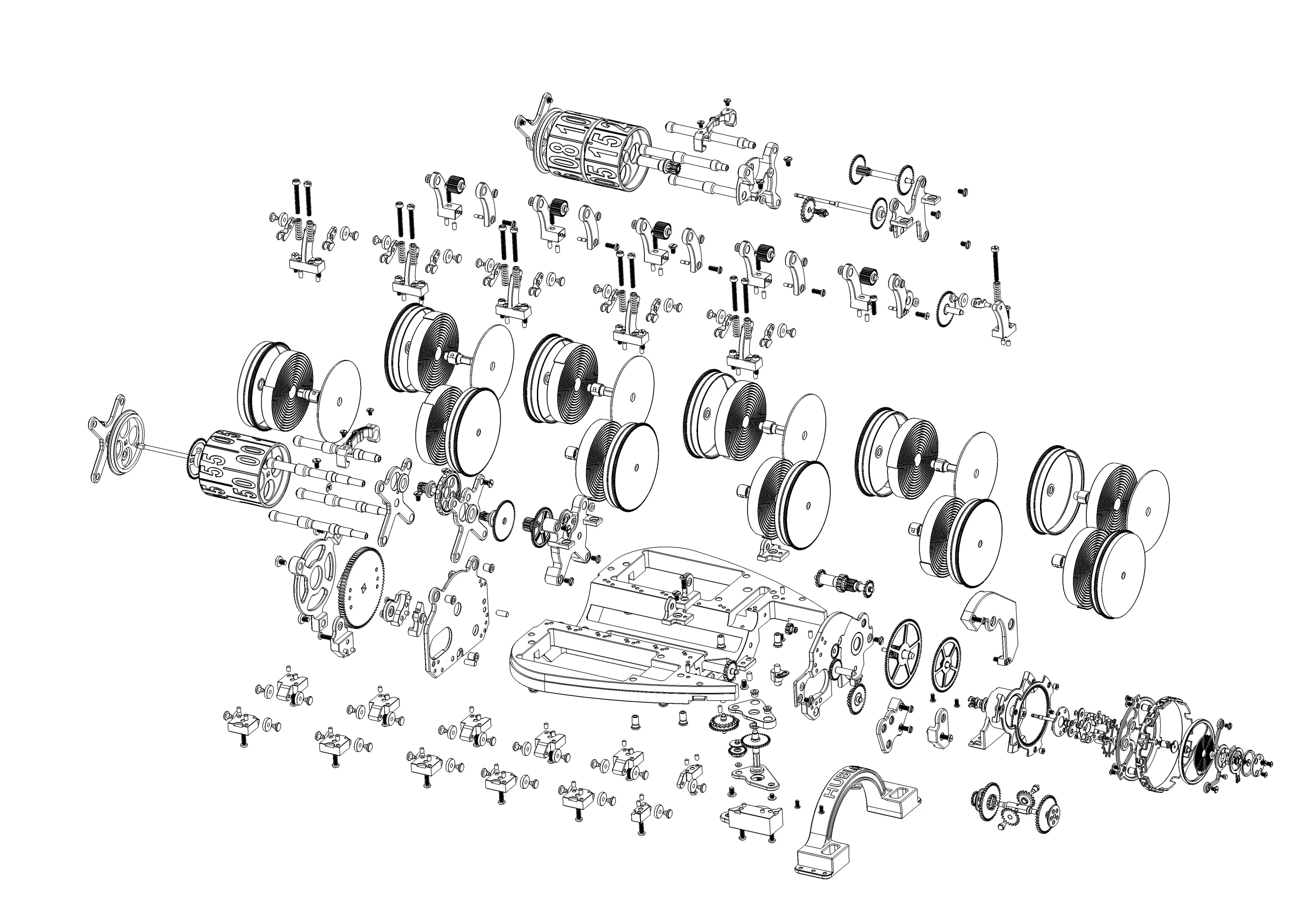 A diagrammatic breakdown of the components that together form the MP-05 LaFerrari watch