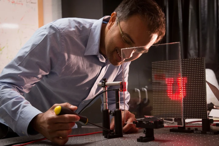 Rajesh Menon works on his imaging system