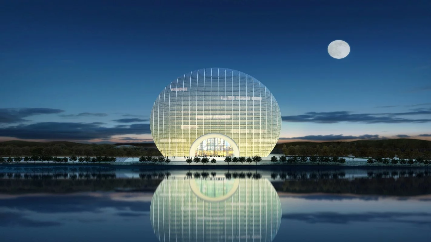 The Yanqi Lake Kempinski Hotel is designed to look like the rising sun