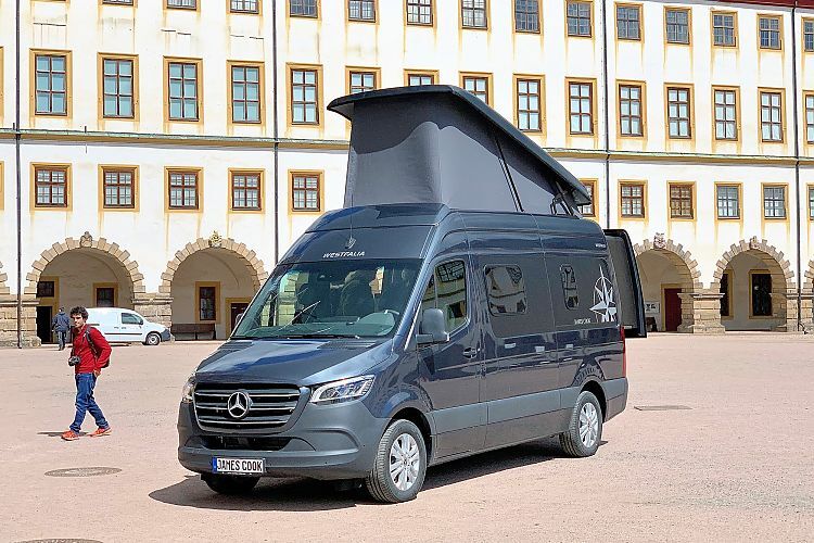 Westfalia's pop-top James Cook seats and sleeps four people