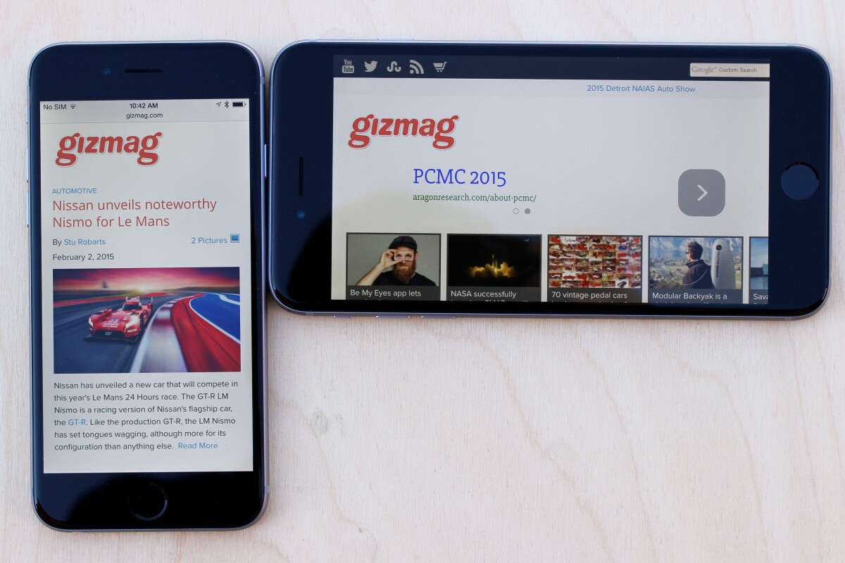 Gizmag goes hands-on to compare the iPhone 6 (left) and larger iPhone 6 Plus (Photo: Will Shanklin/Gizmag.com)