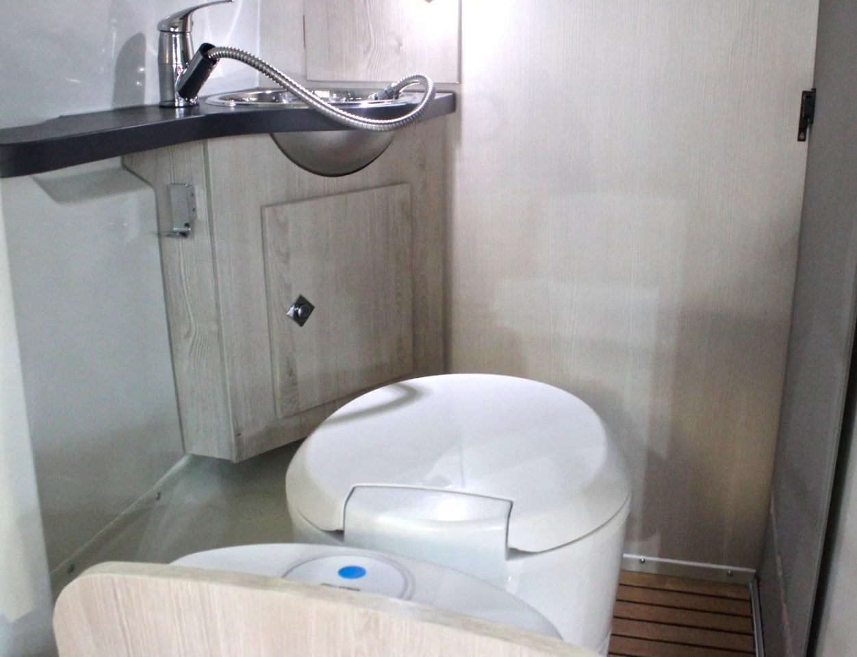 A look at the Danny 530 bathroom from outside the back of the van