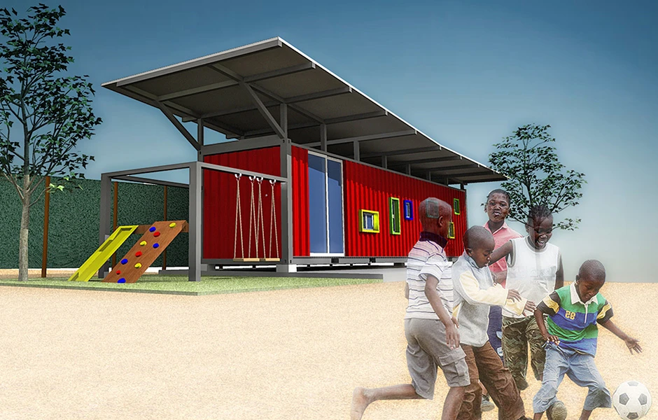 An amphitheater, play area and vegetable garden have been included as part of the site