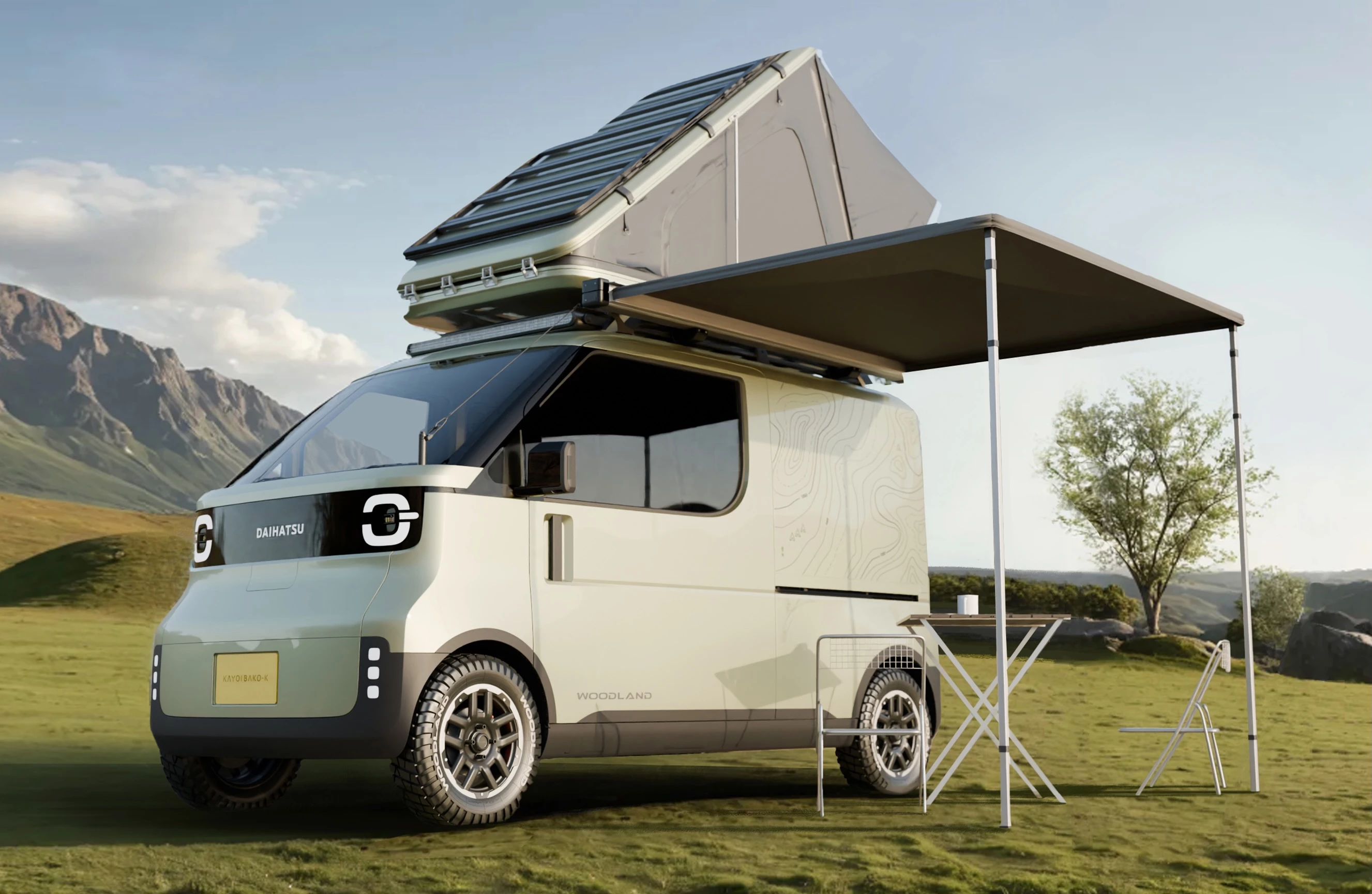 The new Daihatsu Kayoibako-K kei van concept dressed up into an adventurous micro-camper