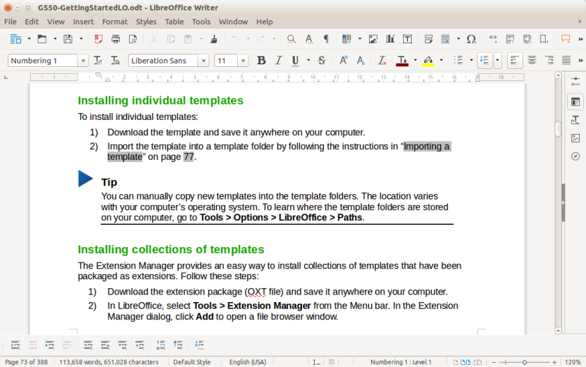 A screenshot of LibreOffice's word processor, Writer