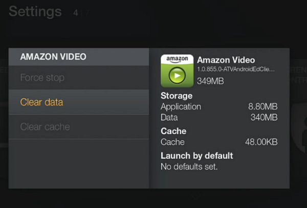 Clear Amazon video data and cache
