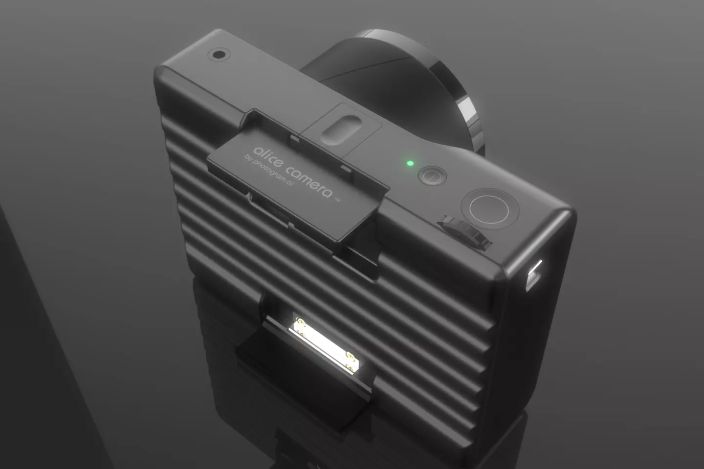 The Alice Camera boasts a compact aluminum body that's home to a Micro Four Thirds sensor and dedicated AI processing chip