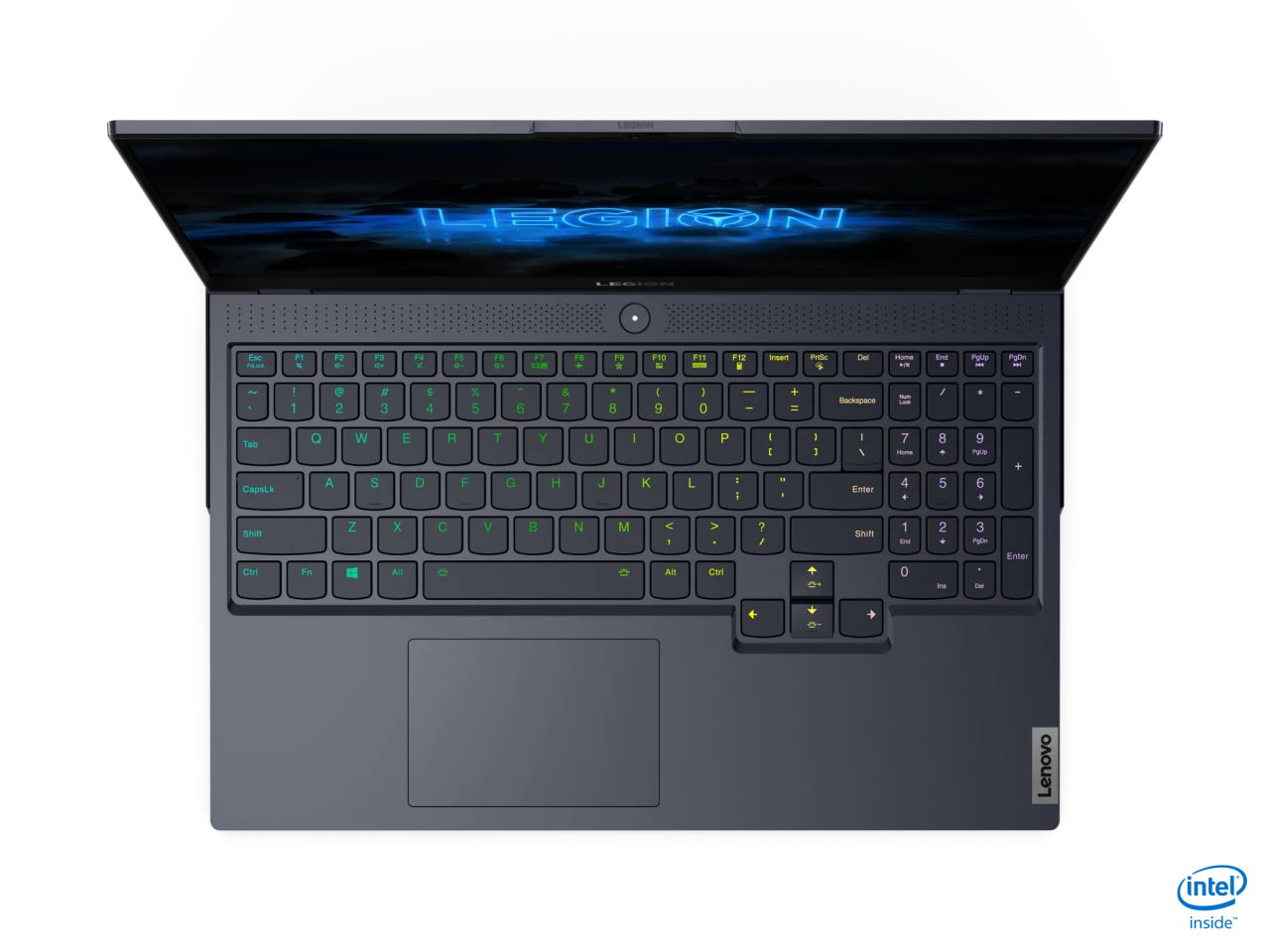 The Legion 7i sports a full-size RGB backlit keyboard and large trackpad