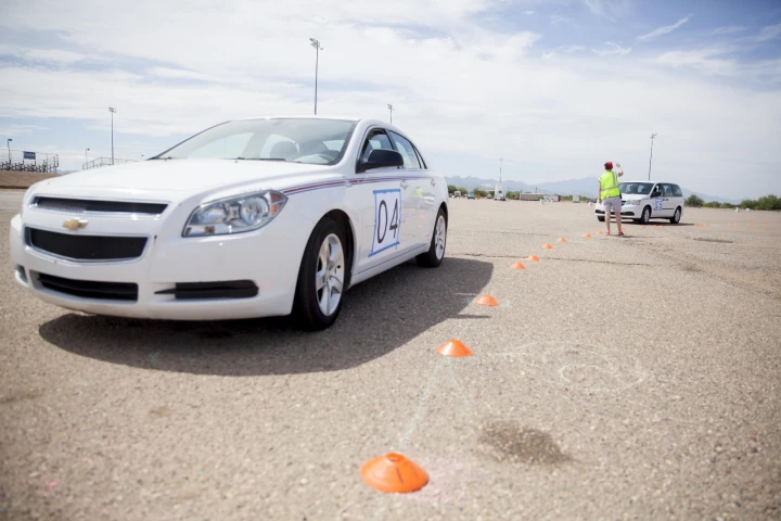 The self-drive car was tested with 20 human-driven cars on a circular track