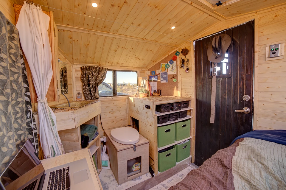The Terraform Three's bathroom area includes composting toilet and gravity-fed sink