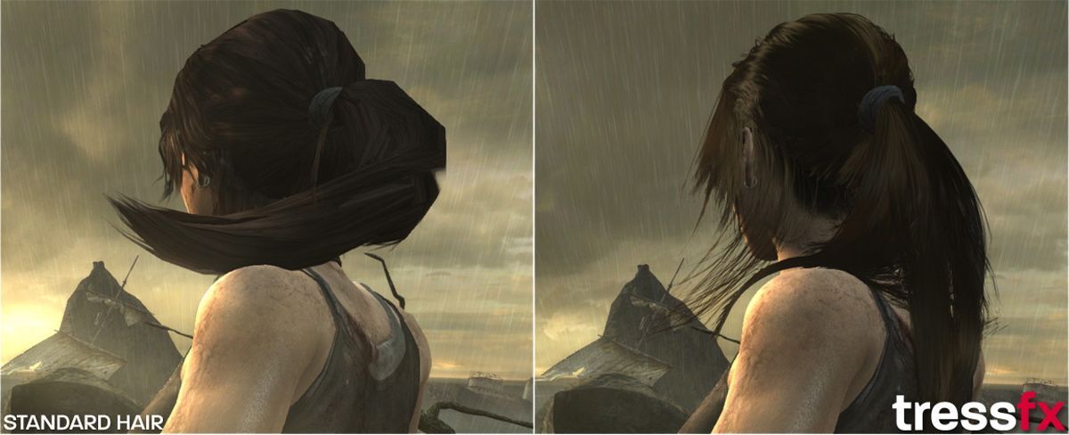 This before-and-after comparison demonstrates the impact TressFX will have on real-time graphics
