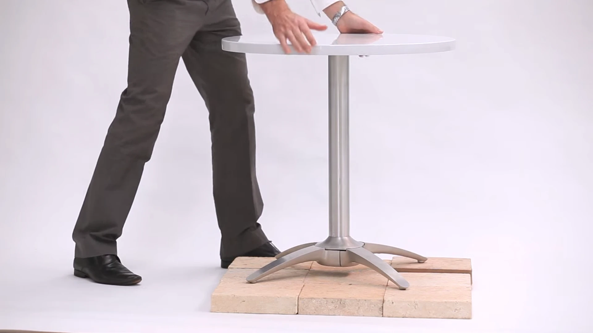 No Rock's mechanically simple 4-legged cafe table sits flat, even on uneven surfaces