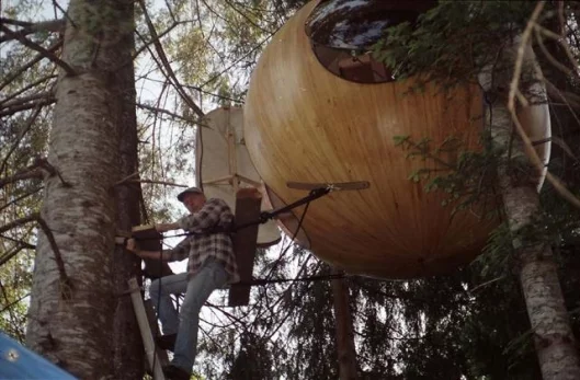 Tom builds the spiral staircase