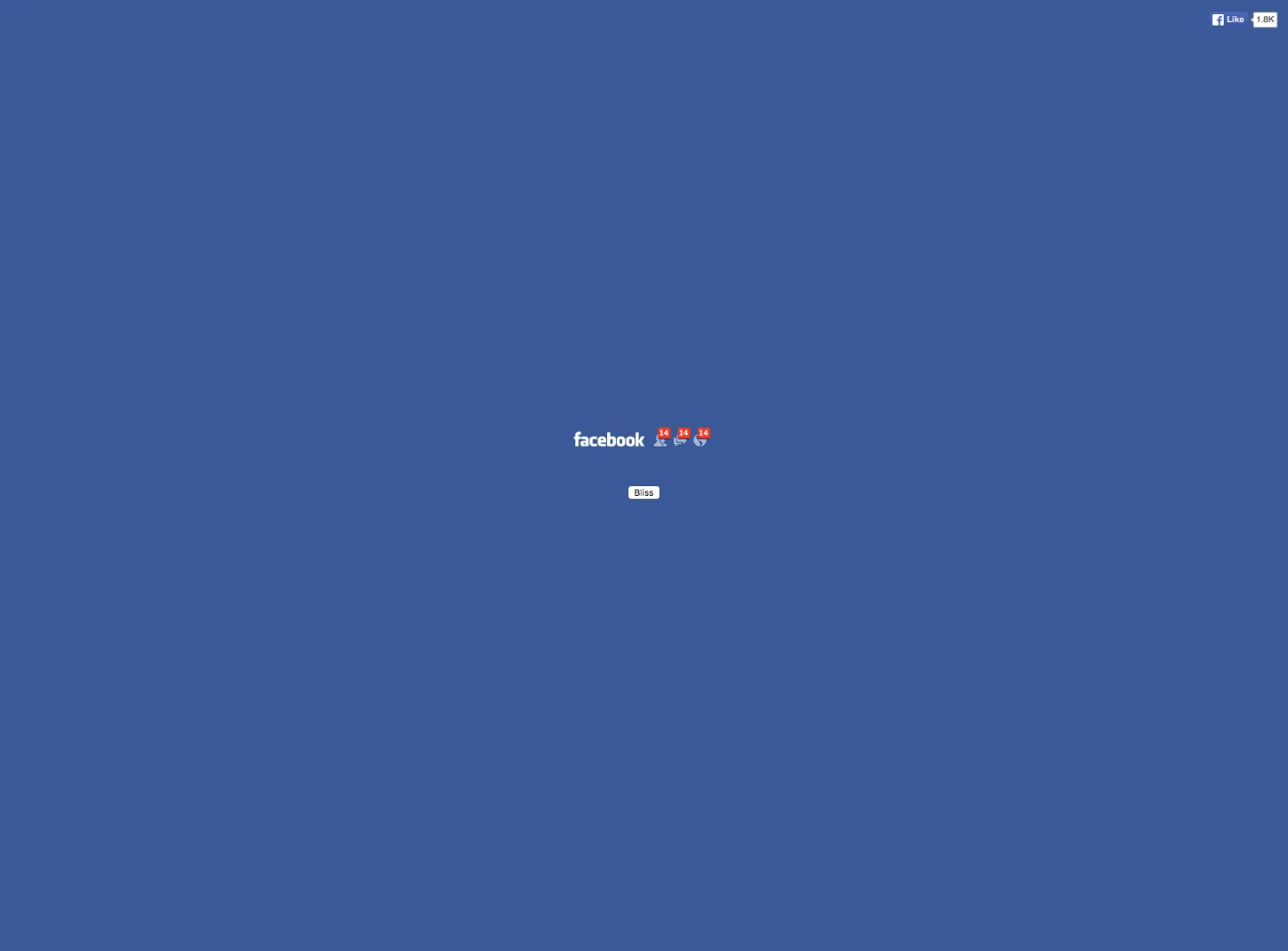 Anthony Antonellis' work Facebook Bliss is simply a webpage with a button labeled "Bliss" – every time you click the button, you see the Facebook notification counter rise