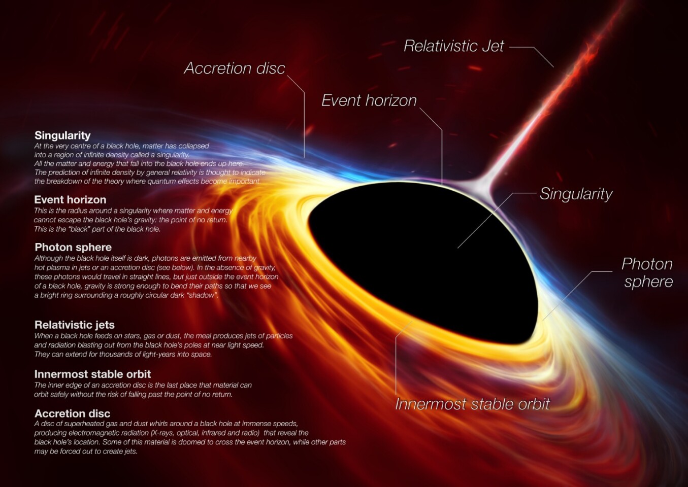 Graphic showing the anatomy of a black hole