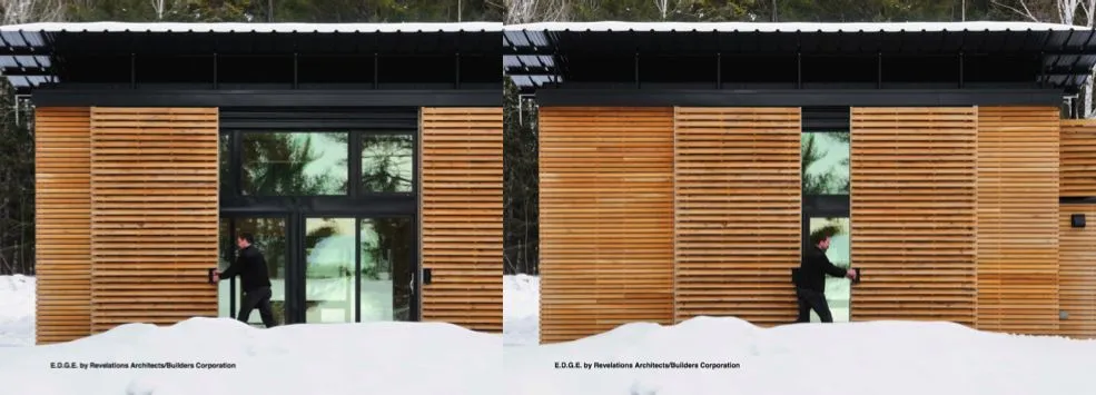 Shutter doors minimize heat loss at night, and when the house is unoccupied