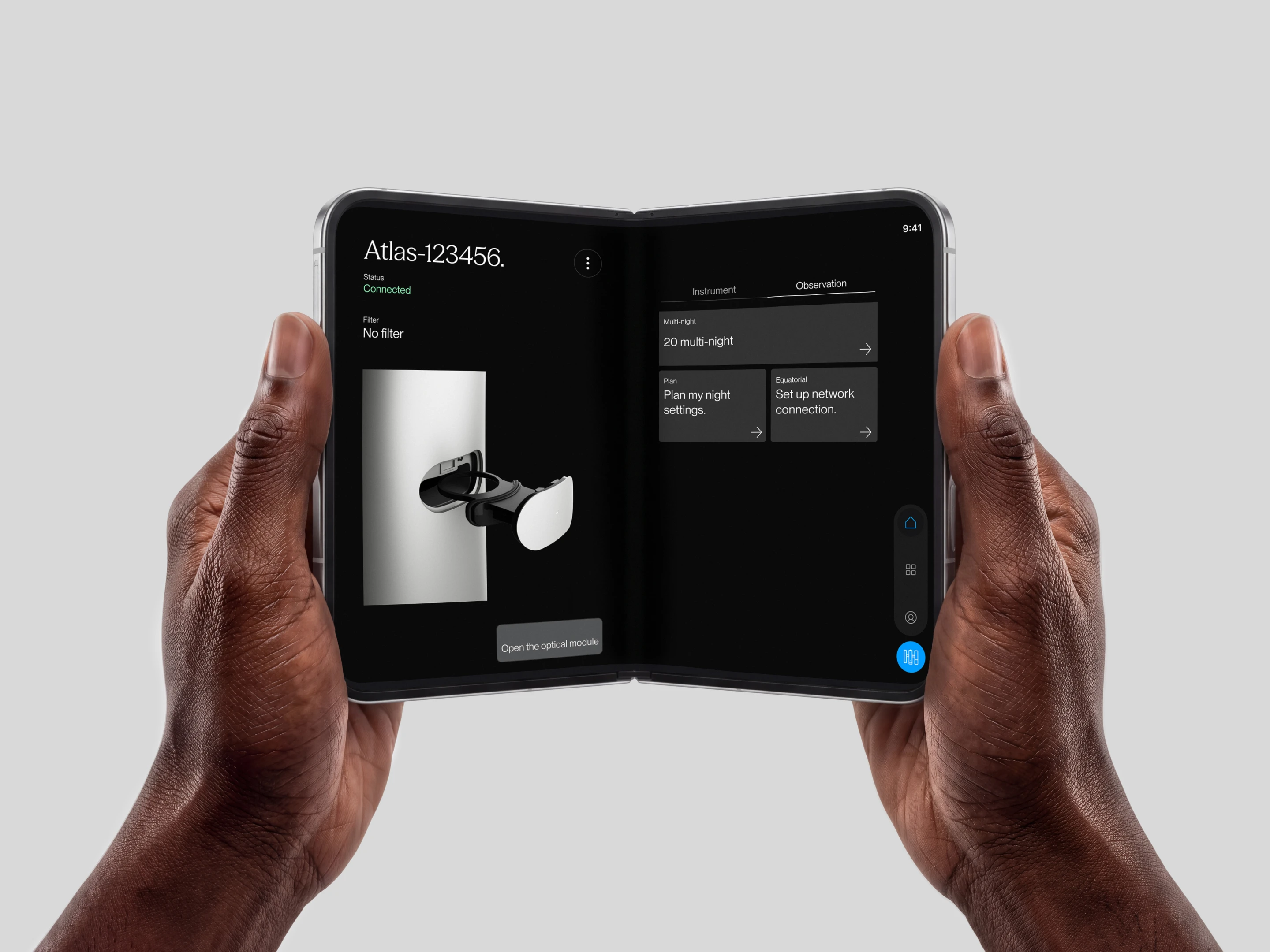 The same app connects to the telescope and manages its settings