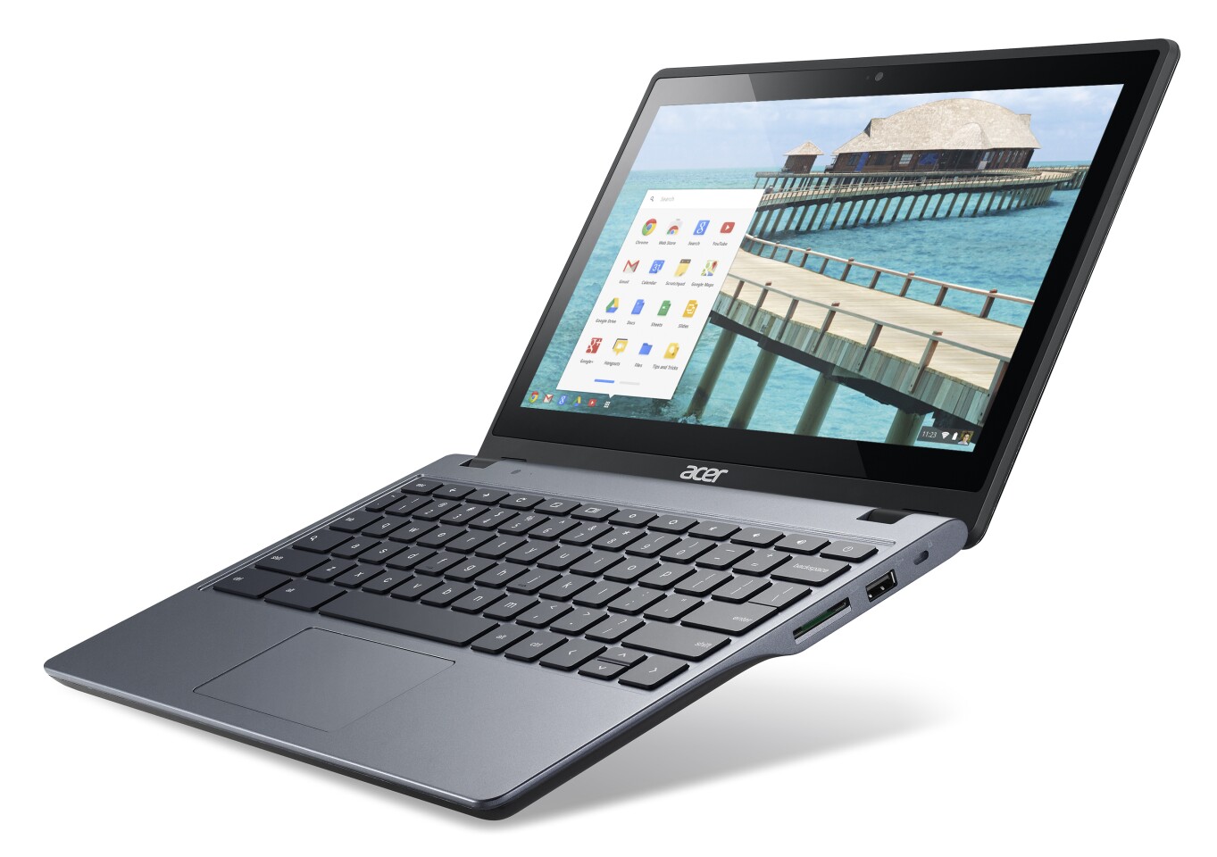 The hinge allows 145 degrees of adjustment for comfortable viewing and touch interaction