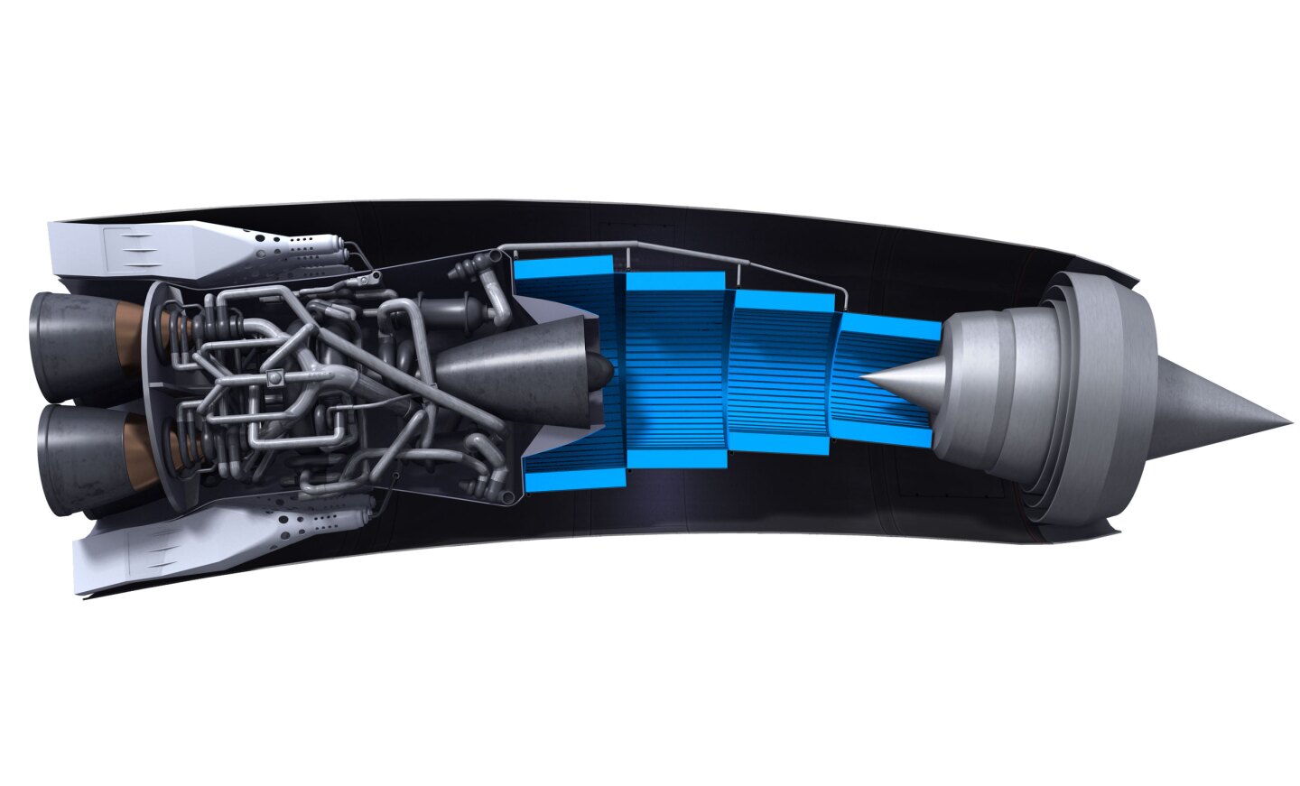 SABRE engine with the heat exchanger marked in blue