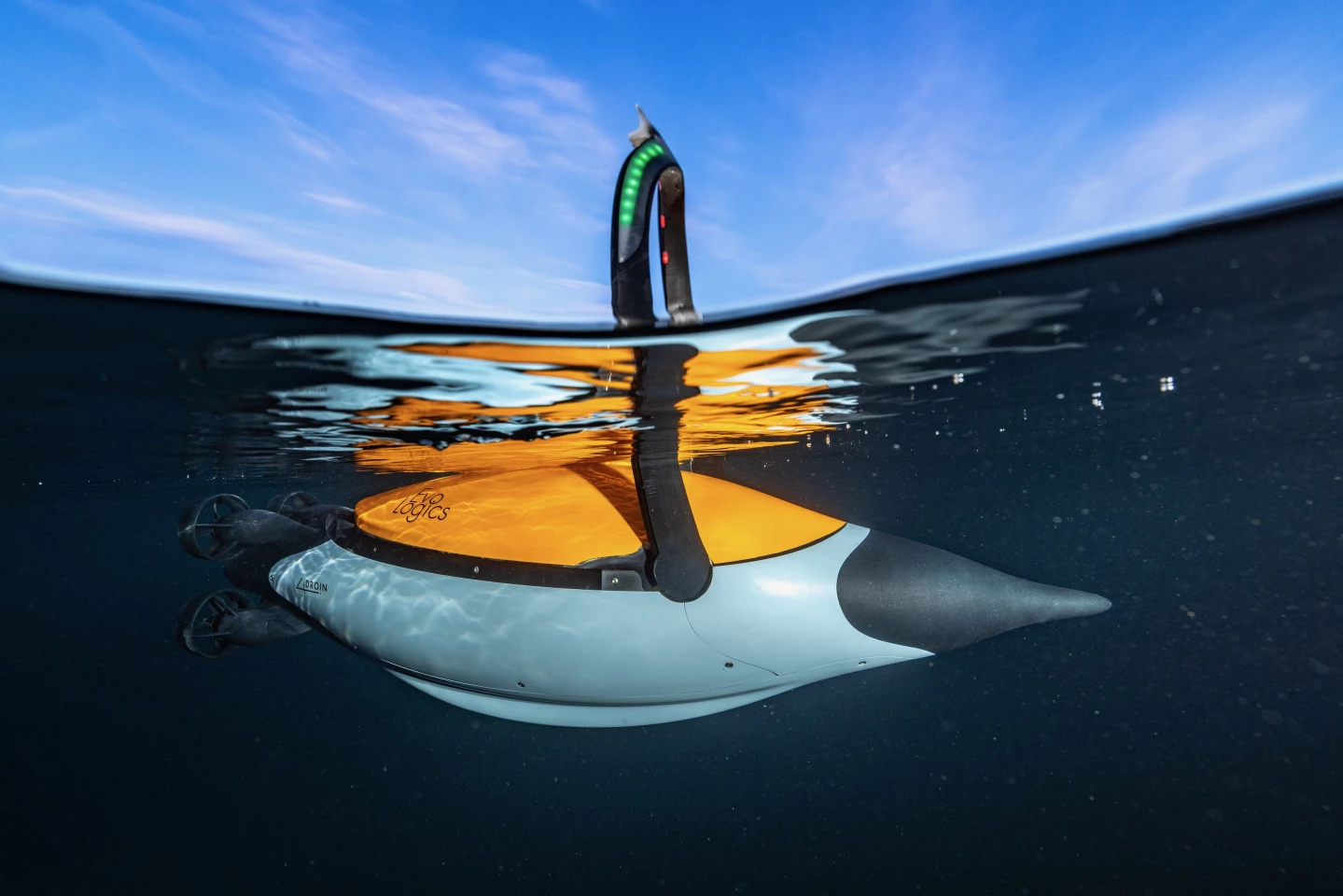 The Quadroin deploys its multifunctional antenna upon surfacing