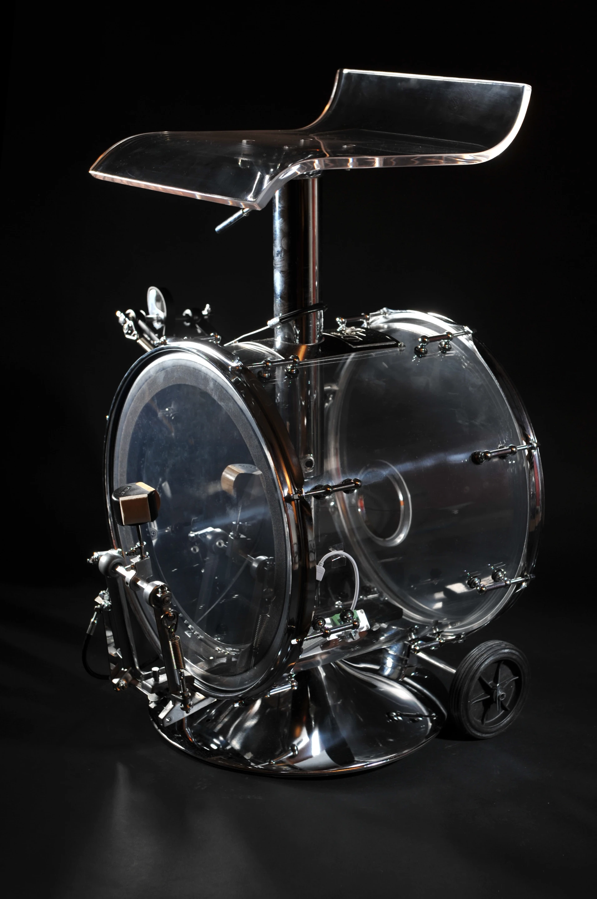 The Drumstooled combines a kick drum with nifty reversed pedal and height-adjustable stool