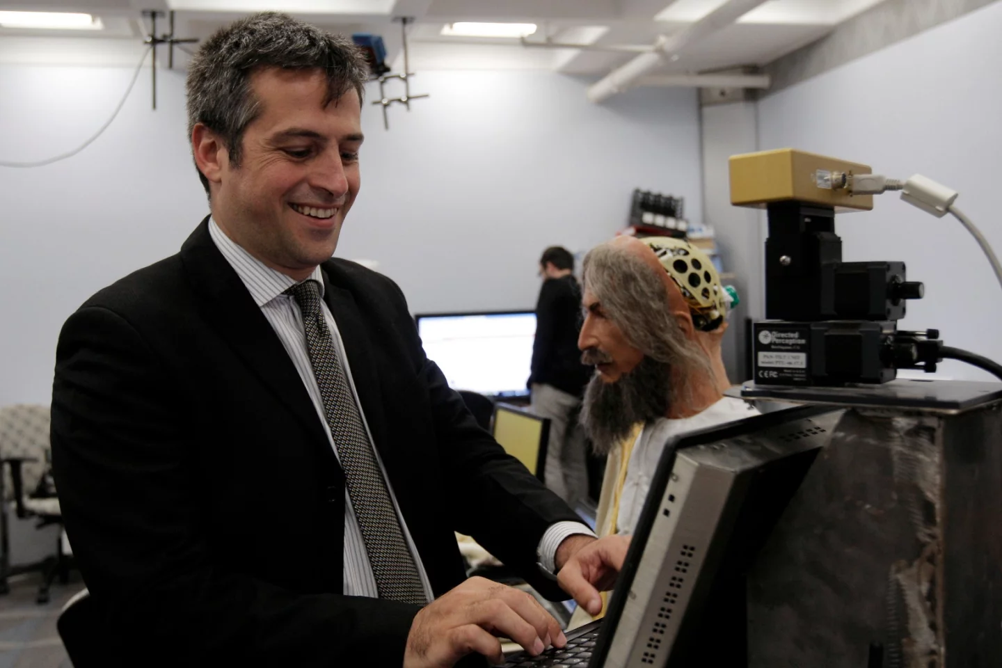 Dr Mavridis at work on Ibn Sina robot the world's first Arab-speaking humanoid robot