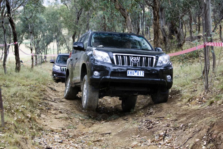 The Toyota Prado gets put through its paces on the 4WD test track