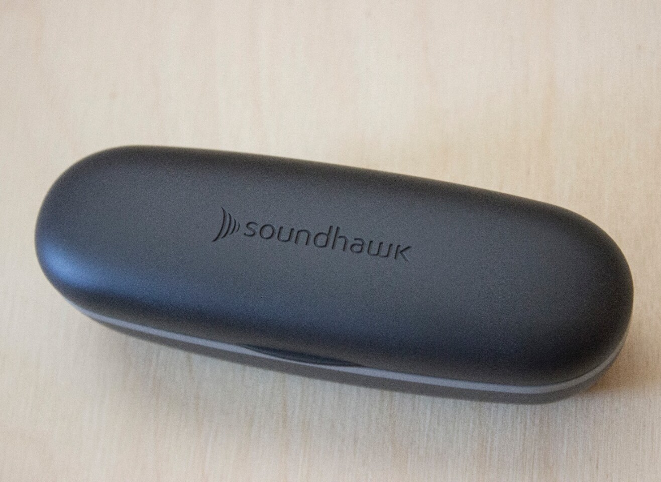 The portable charging case: closed up and ready to go