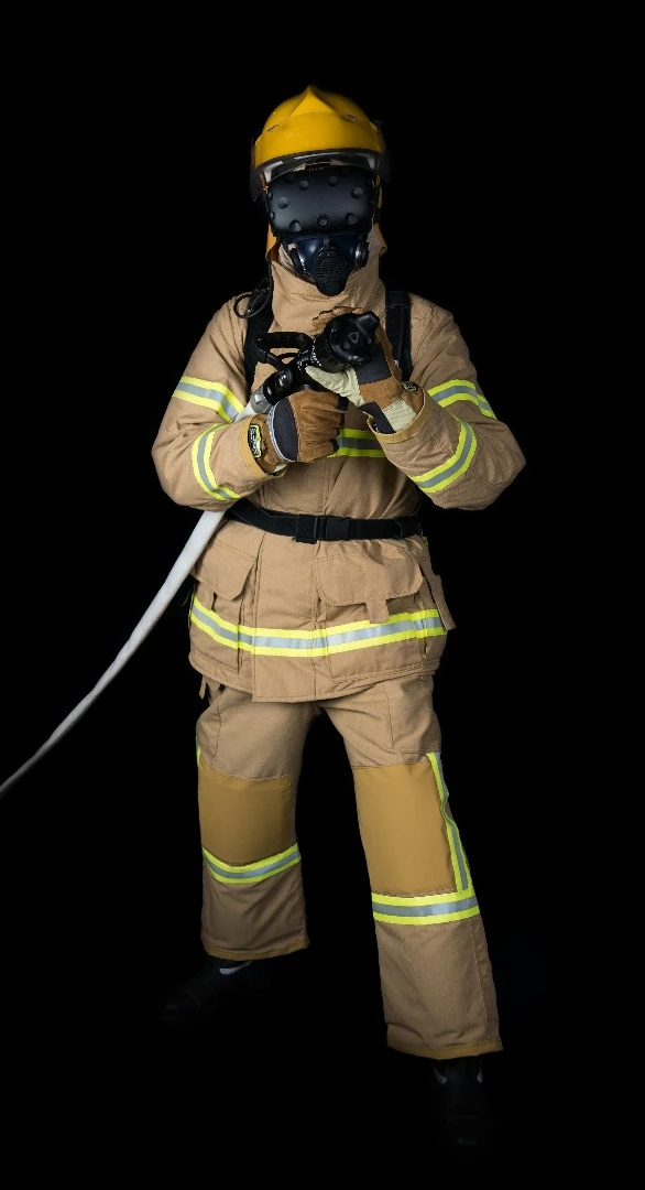 The new version of the FLAIM firefighter simulator includes a biofeedback vest called hitoe, which monitors the wearer's ECG readings and records data