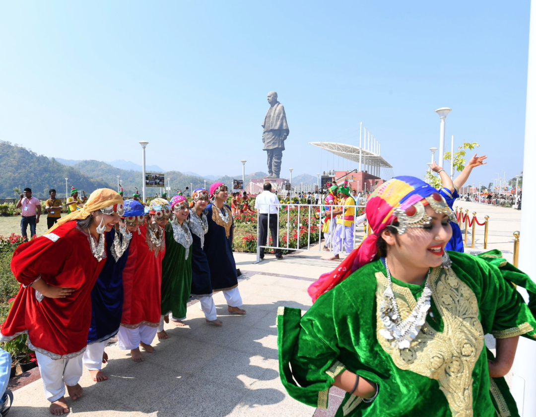 The unveiling ceremony of the Statue of Unity was marked by traditional dancers and other celebrations