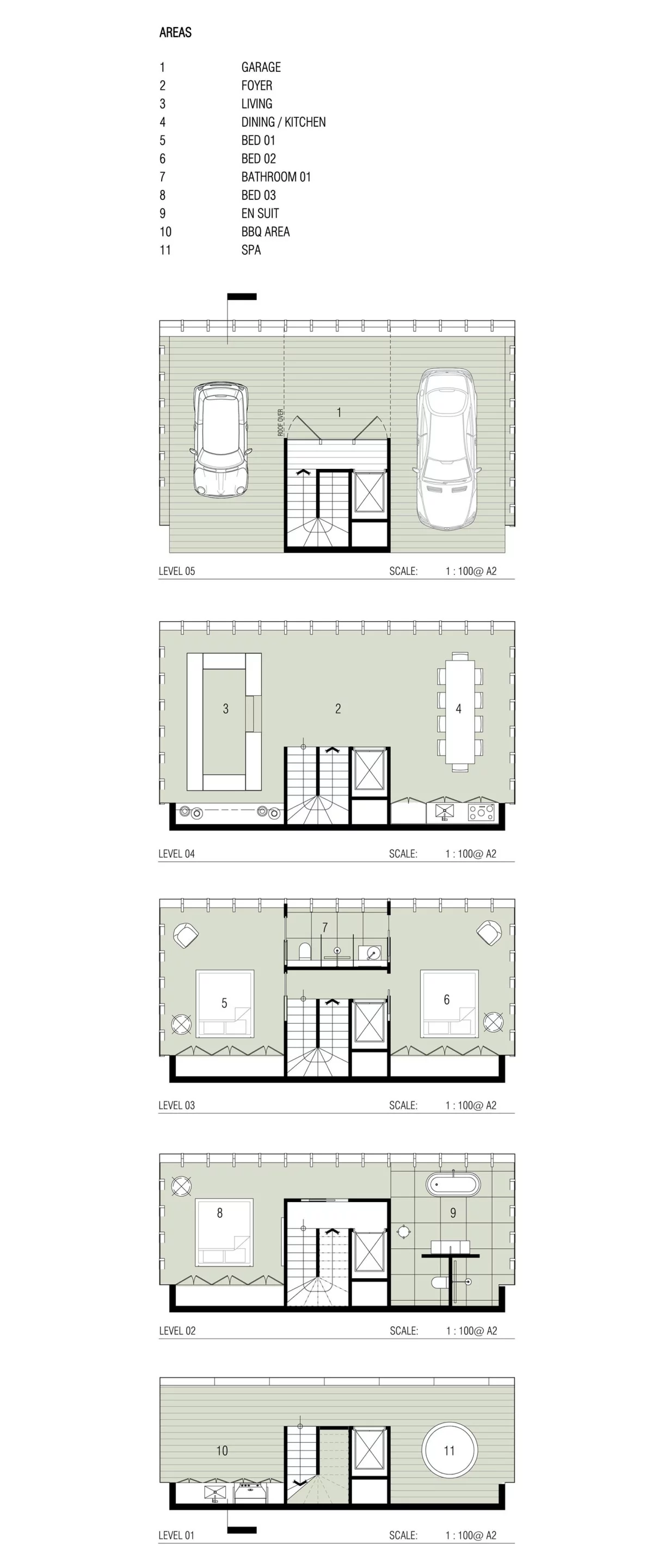 Access is gained by entering the carport on the top floor, from which you can ride an elevator to the required level (Image: Modscape)