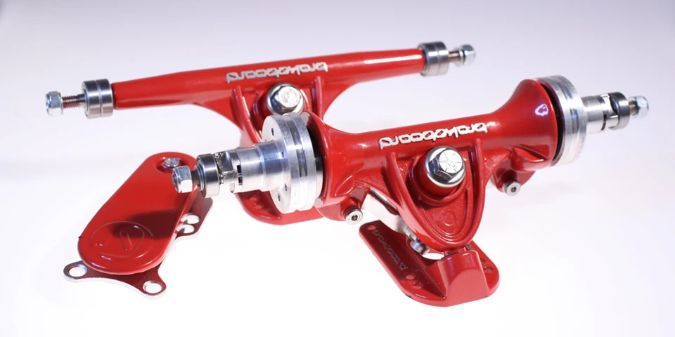 A set consisting of a rear truck, matched front truck, and brake pedal will be available for purchase on its own, for use in retrofitting existing boards.