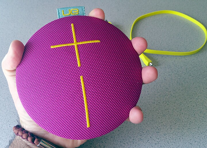 The Ultimate Ears Roll speaker is easy to grab and carry with just one hand