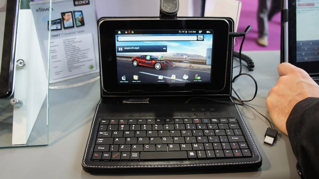 The Elonex eTouch tablet and case on display at IFA 2010