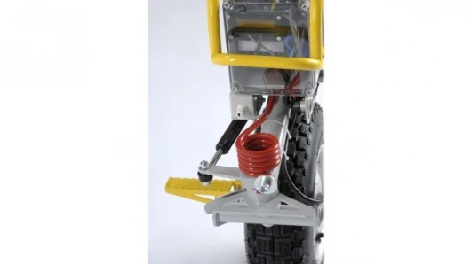 The eniCycle features a 3-hour battery pack, spring suspension, and foot-peg steering controls