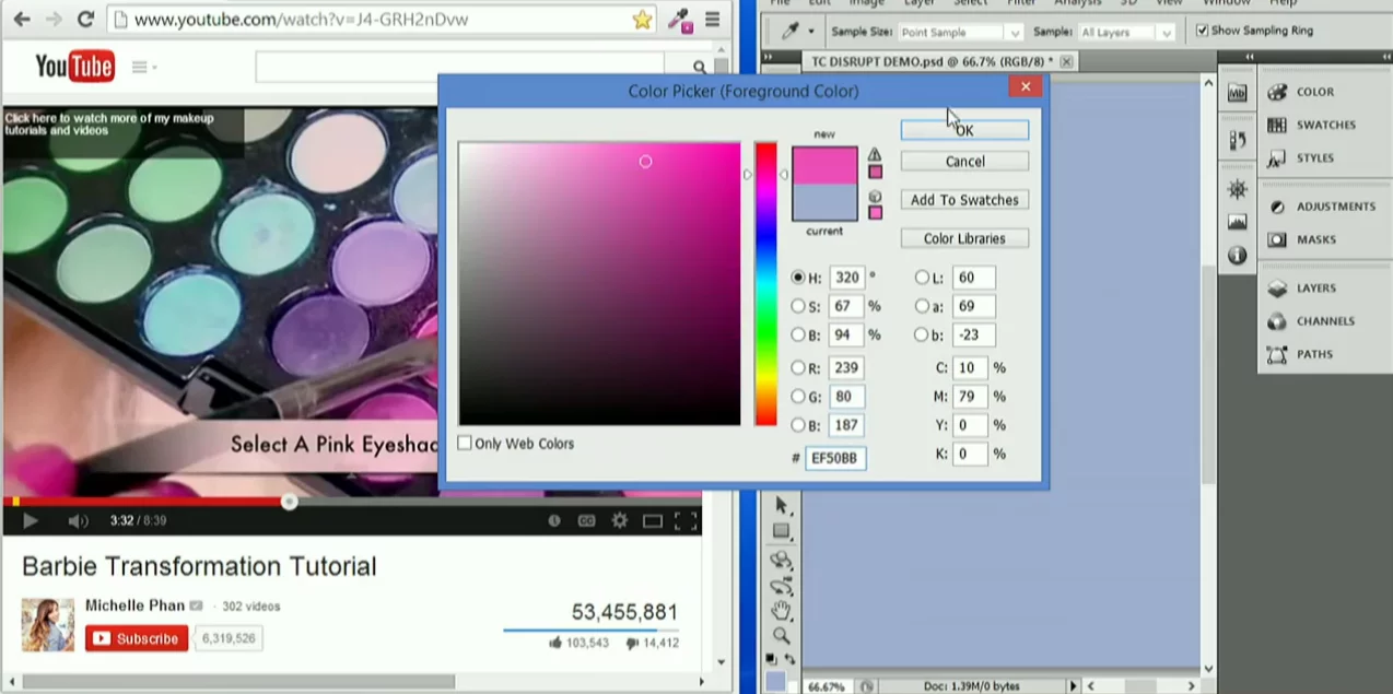 The next step is to identify the colors hex code with a color picker (Techcrunch Disrupt)