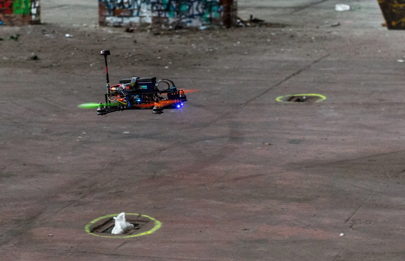 Regularly throughout the afternoon the buzz of drones was punctuated with loud crashes as frames smashed into the walls and ceiling