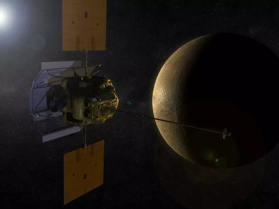 Artist's concept of MESSENGER in orbit around Mercury (Credit: NASA)