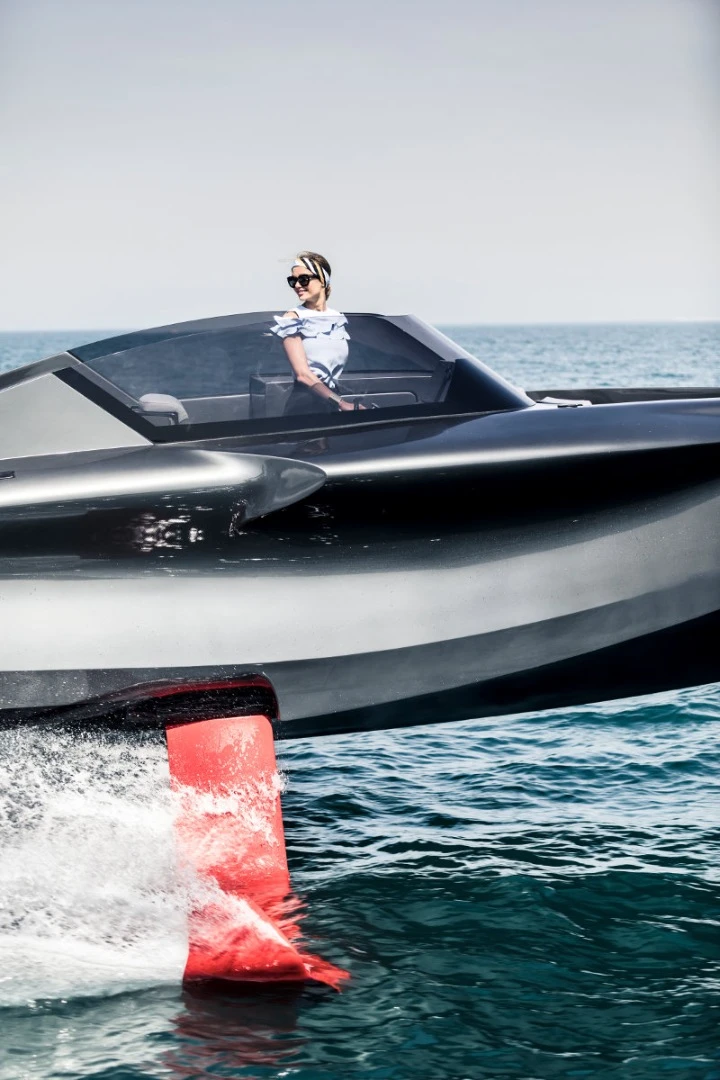 The retractable hydrofoils promise stability in waves up to 1.5 meters high