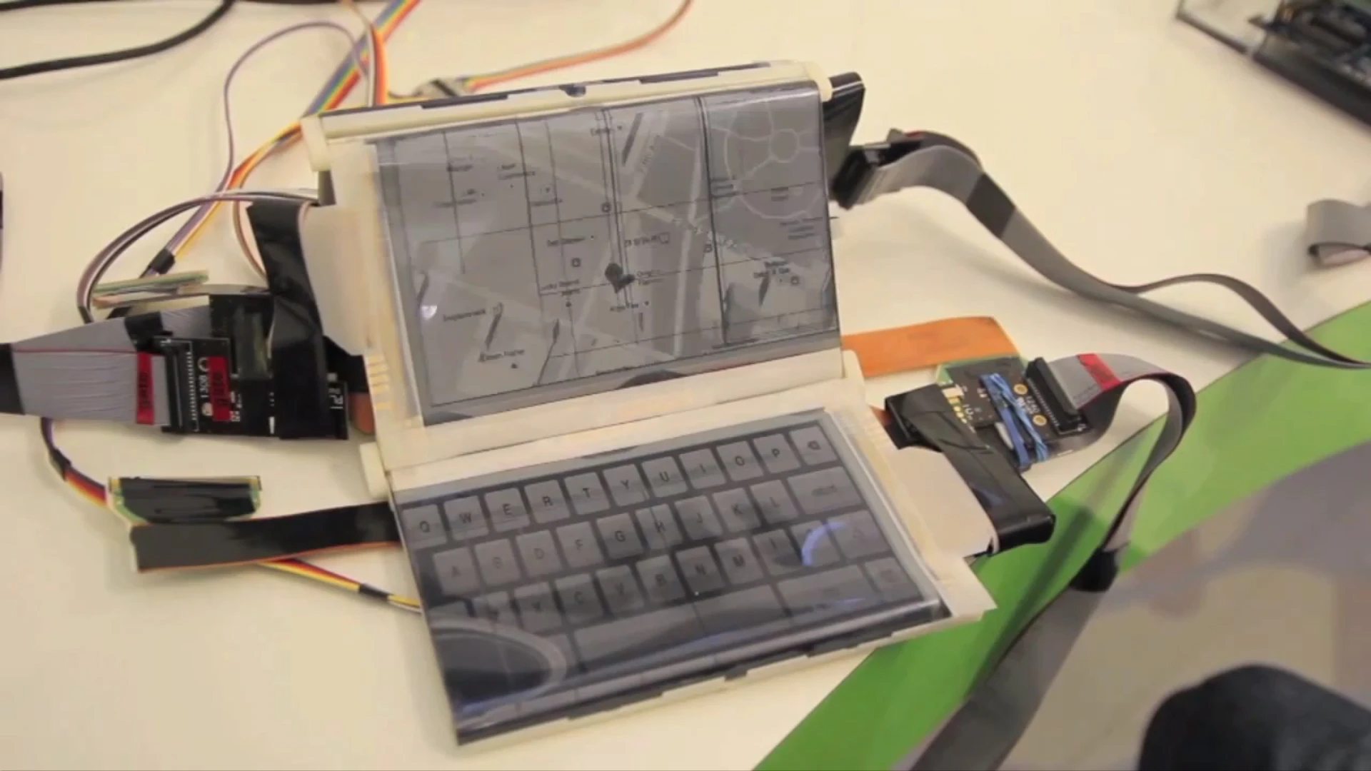 When two displays are configured in an ultra notebook configuration, the bottom display can be used as a keyboard