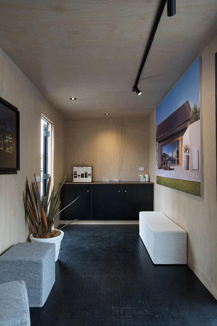 The pared-back interior of the Tesla Tiny House