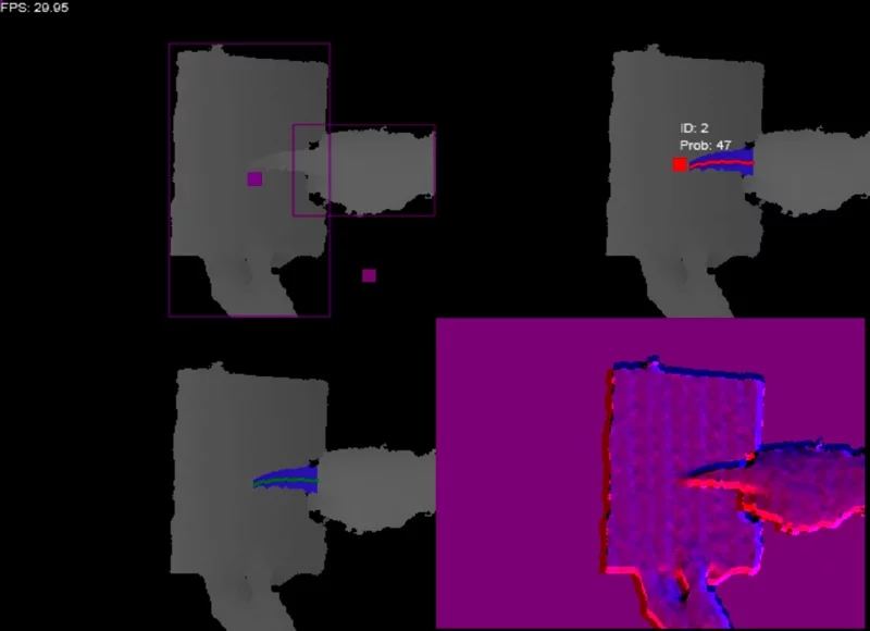 OmniTouch depth map and depth derivative of finger on tablet