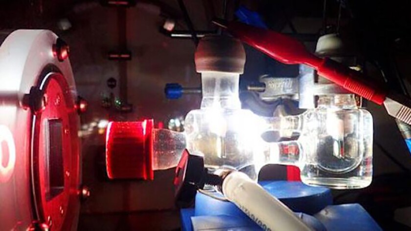 Scientists at the University of Cambridge developed a photoelectrochemical cell that connects a red- and blue-light-absorbing photosystem with an enzyme called hydrogenase