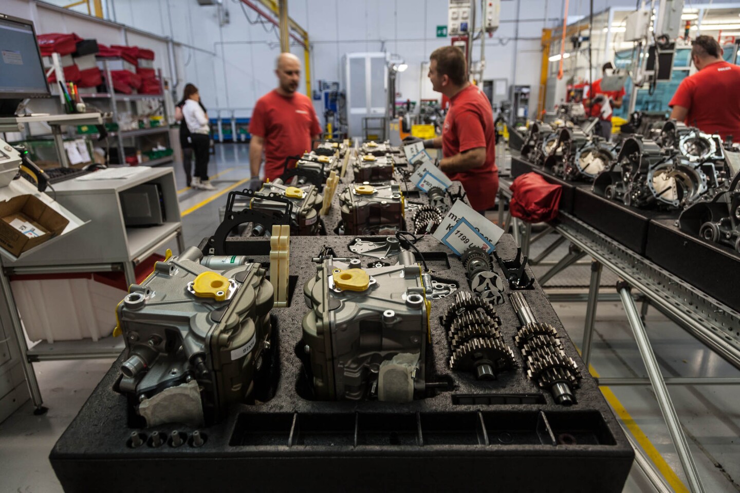 Panigale engine components in their assembly trays, fresh from the Panigale supermarket.