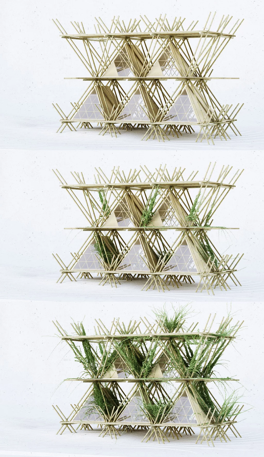 The treehouse is made from sticks of bamboo tied together with rope and no screws or nails are used anywhere in the hotel (Image: Penda)